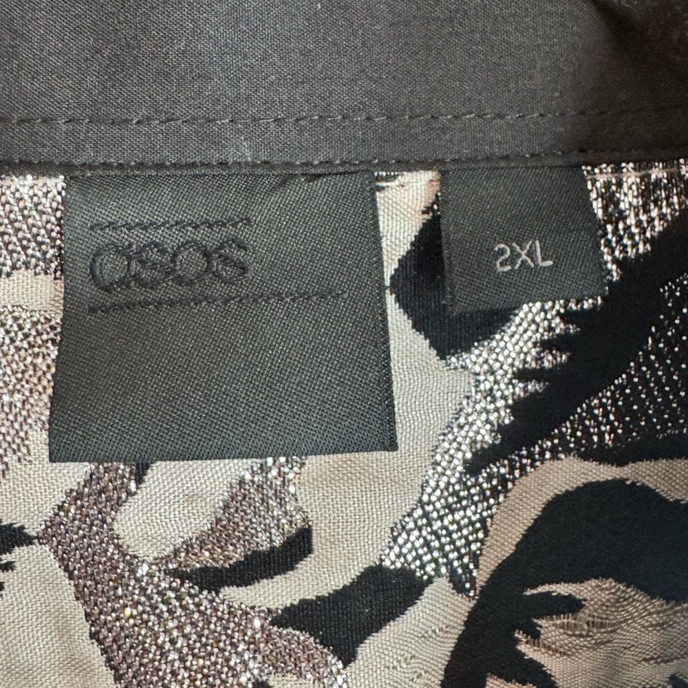 ASOS Edition Silver Metallic Shiny Black Floral Zip Shirt Jacket 2XL XXL 3XL - Picture 2 of 13